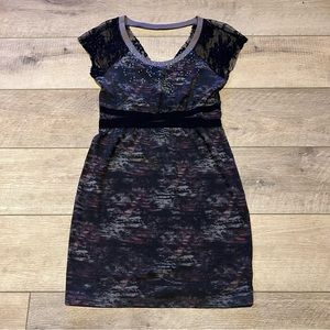 Free People Gray & Black Lace Short Sleeve Dress